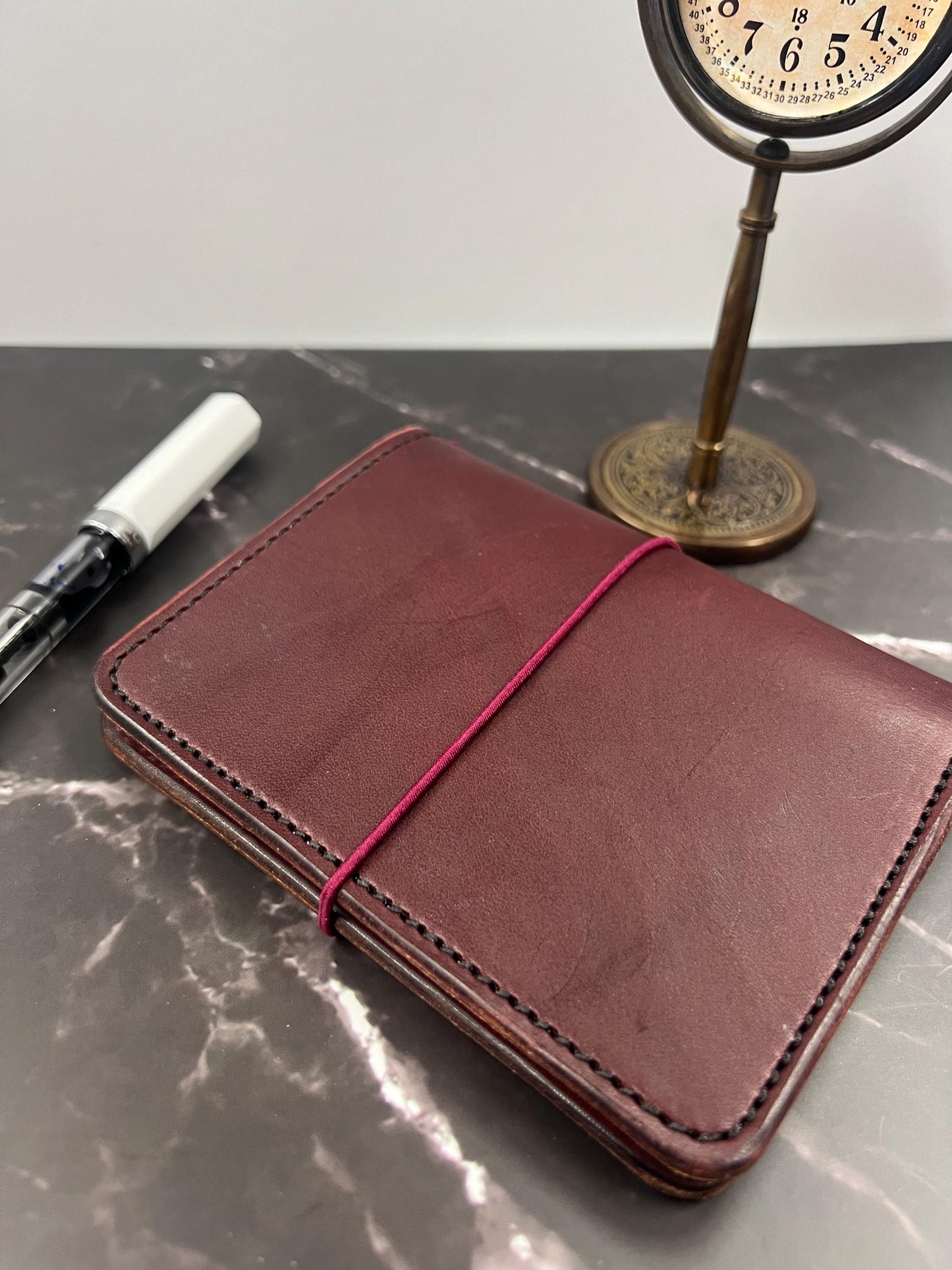 Ready-to-ship, PASSPORT Cover, Traveler's Notebook Burgandy Deluxe w Two Internal Pockets, Full-Grain Leather, 5-3/8"x8.5" (open flat)