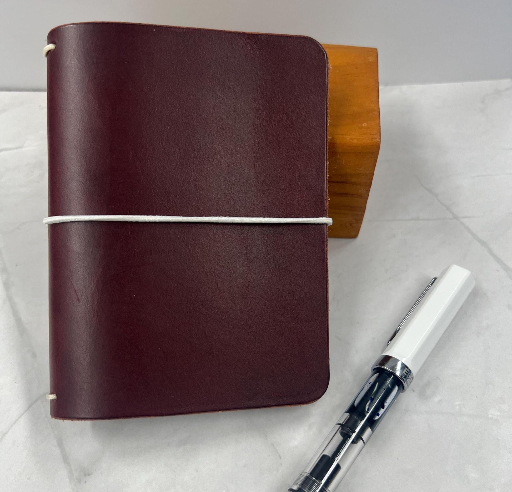 Passport cover, leather burgundy with cream cord