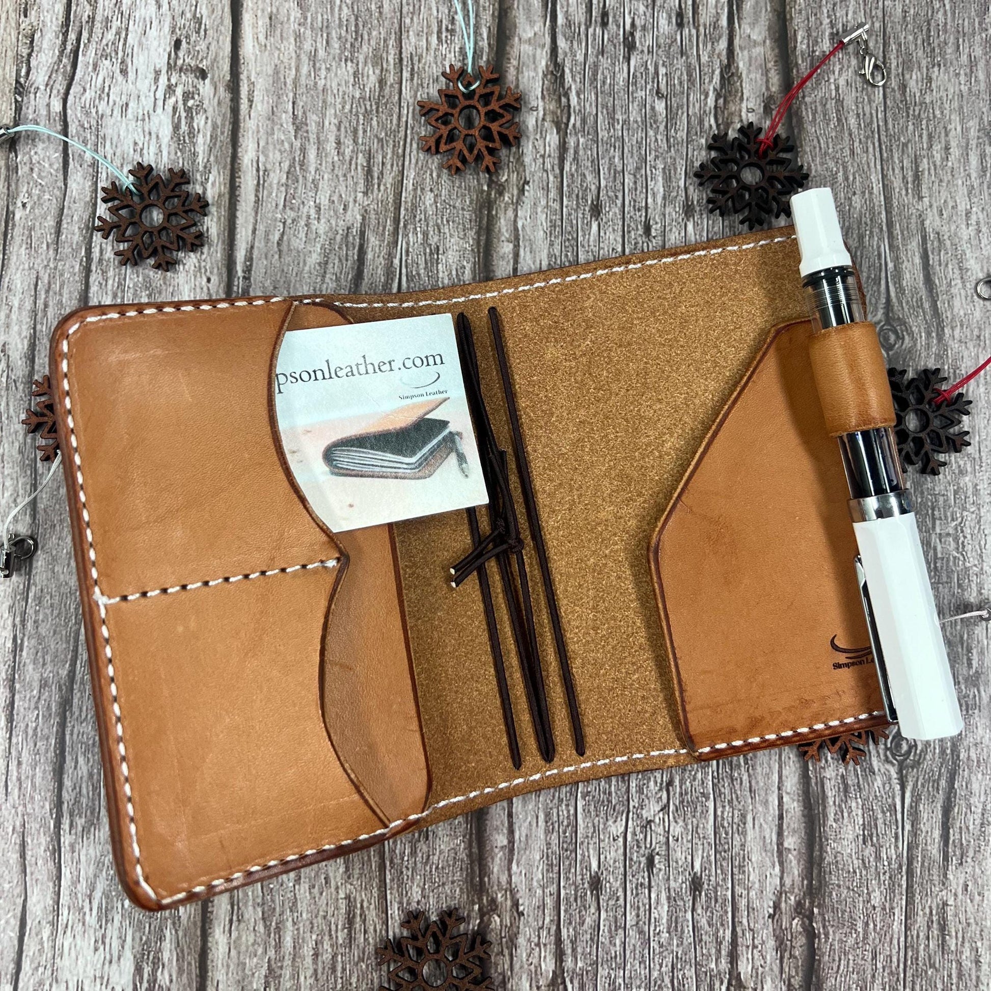 Ready-to-ship, PASSPORT Cover, Traveler's Notebook Light Brown Deluxe w Two Internal Pockets, Full-Grain Leather, 5-3/8"x8.5" (open flat)