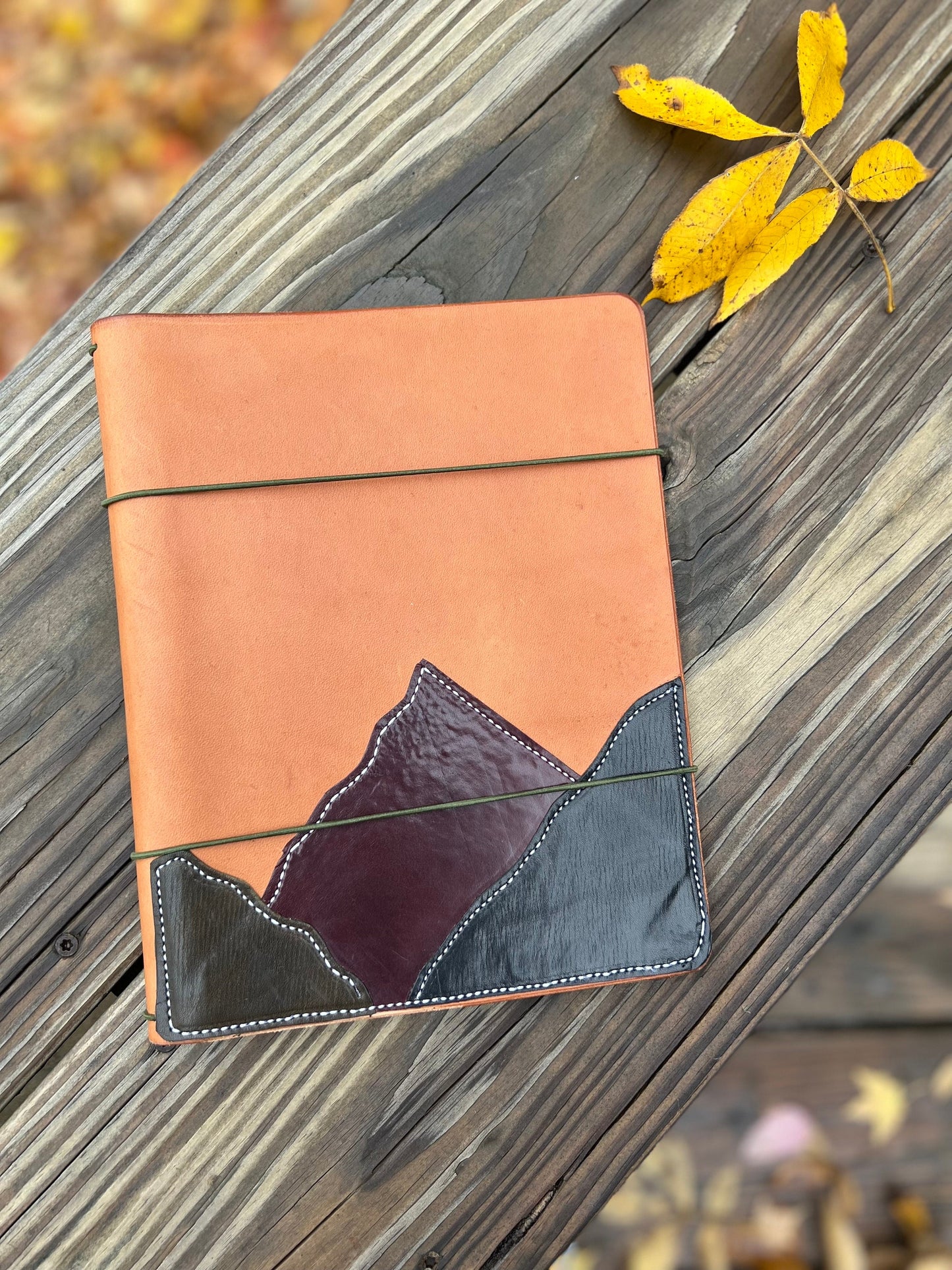 Mountain Traveler’s Notebook, Composition Leather Notebook Cover, Full Grain Veg Tanned Leather, BIG Journal Cover (inserts not included)